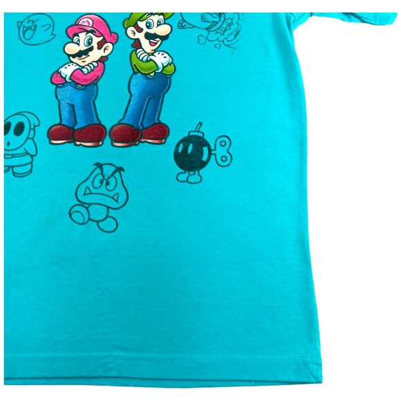 SUPER MARIO-Boy's Blue- Us vs Them- T-Shirt Top-  SIZE XL - Graphic T - Picture 7 of 8